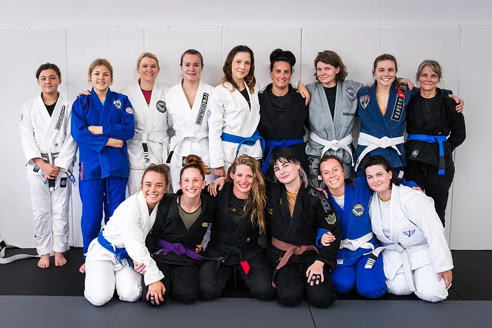 A group of women showcasing the best womens jiu jitsu program at Raposo BJJ Academy in Slidell LA